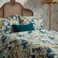 Teal - Back - EW By Edinburgh Weavers Morton Contrast Piping Sateen Floral Duvet Cover Set