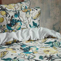 Teal - Side - EW By Edinburgh Weavers Morton Contrast Piping Sateen Floral Duvet Cover Set