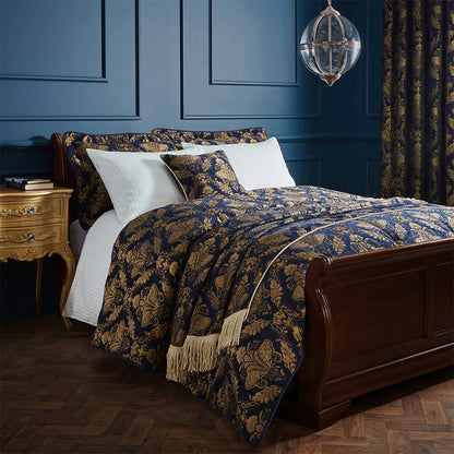 Navy-Gold - Front - Paoletti Shiraz Traditional Jacquard Bedspread