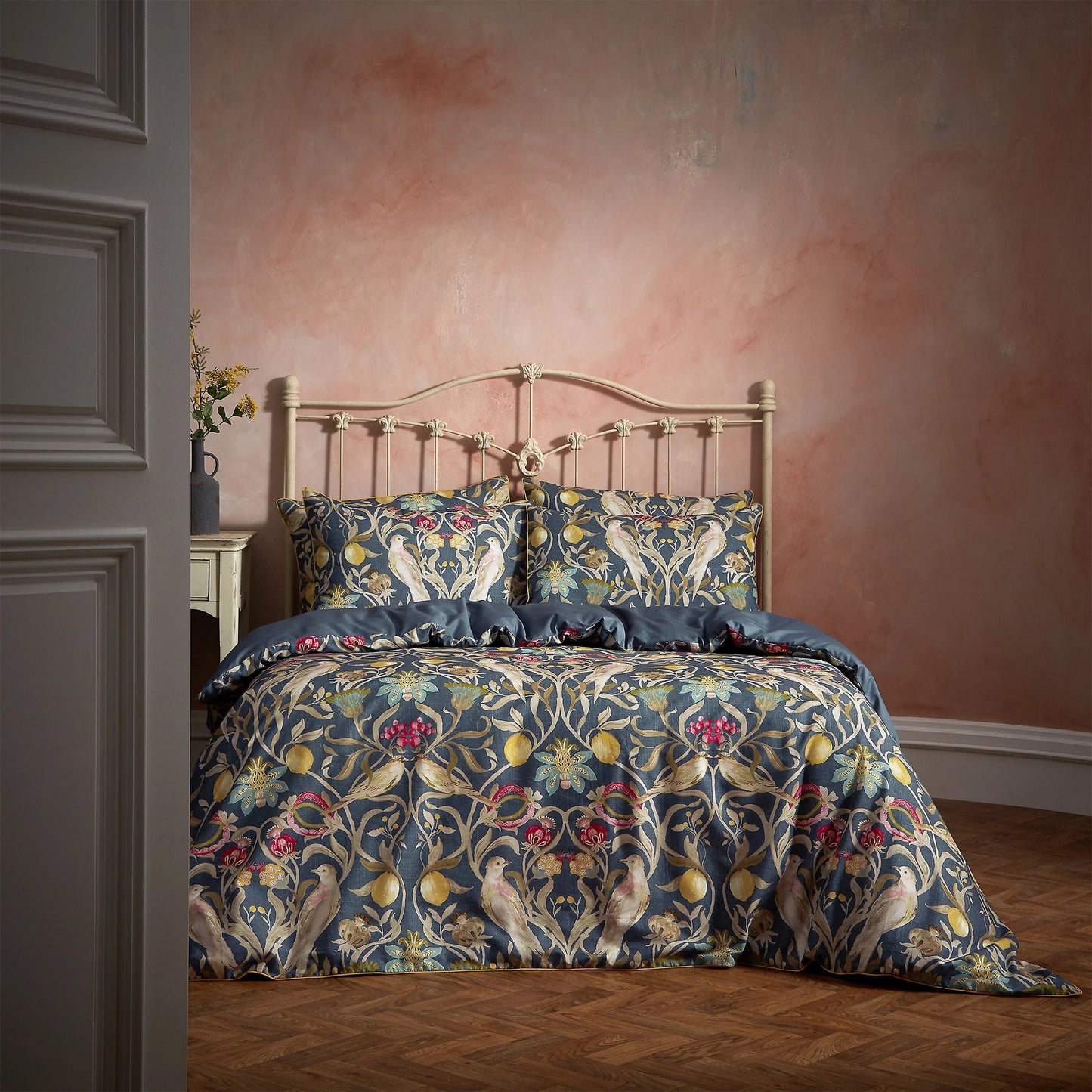 Navy - Lifestyle - EW By Edinburgh Weavers Liberty Traditional Contrast Piping Floral Duvet Cover Set