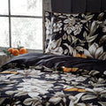 Black - Back - Edinburgh Lavish Contrast Piping Sateen Floral Duvet Cover Set