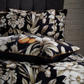 Black - Side - Edinburgh Lavish Contrast Piping Sateen Floral Duvet Cover Set