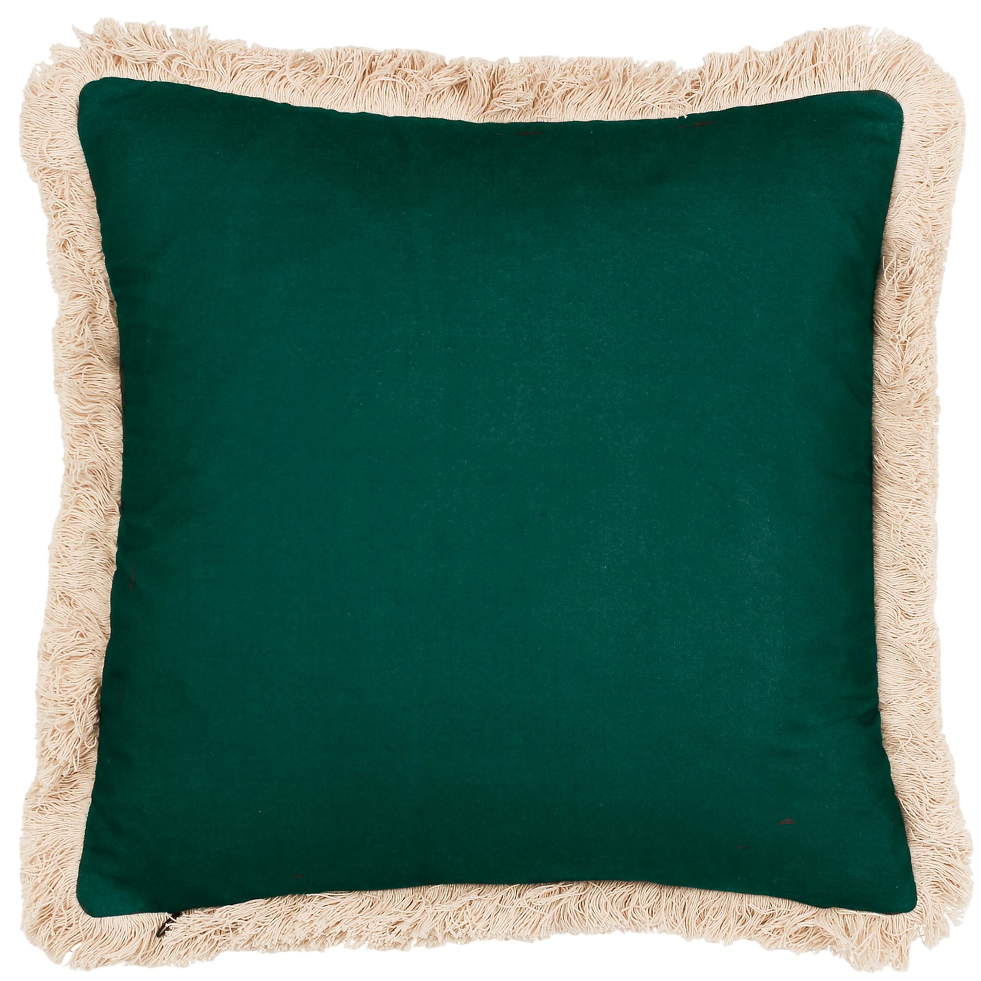 Green - Back - Paoletti Oromo Fringe Cushion Cover