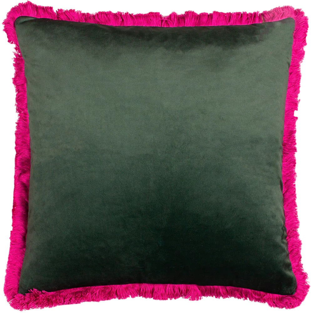 Emerald-Pink - Back - Paoletti Lupita Fringed Cheetah Cushion Cover