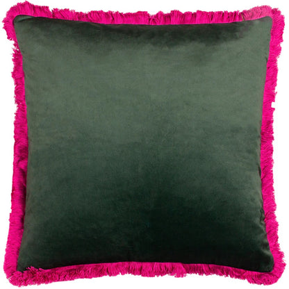 Emerald-Pink - Back - Paoletti Lupita Fringed Cheetah Cushion Cover