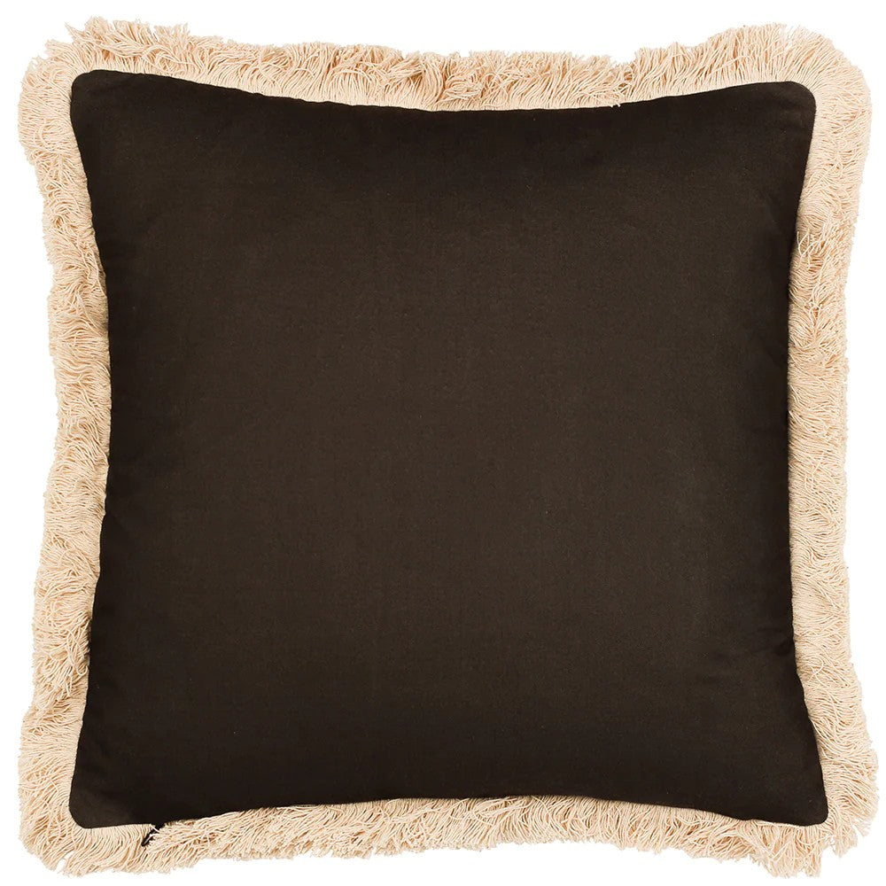 Espresso - Back - Paoletti Colonial Fringed Palm Tree Cushion Cover