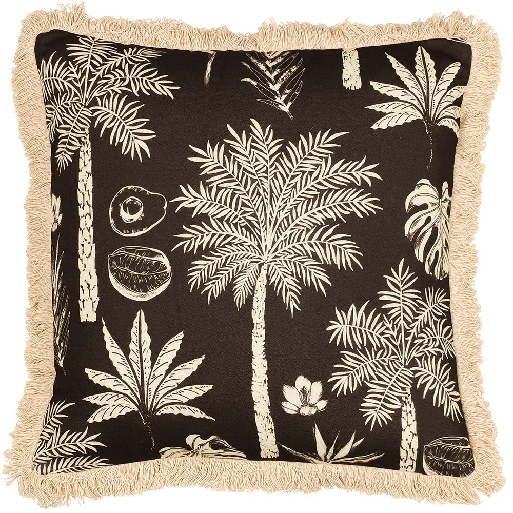 Espresso - Front - Paoletti Colonial Fringed Palm Tree Cushion Cover