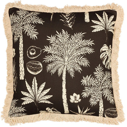 Espresso - Front - Paoletti Colonial Fringed Palm Tree Cushion Cover