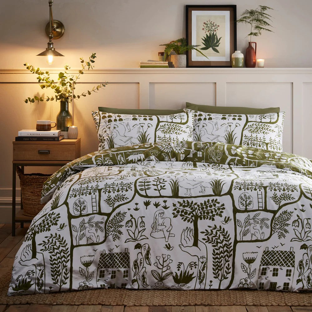 Moss - Front - Furn Frida Reversible Abstract Duvet Cover Set