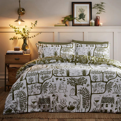 Moss - Front - Furn Frida Reversible Abstract Duvet Cover Set