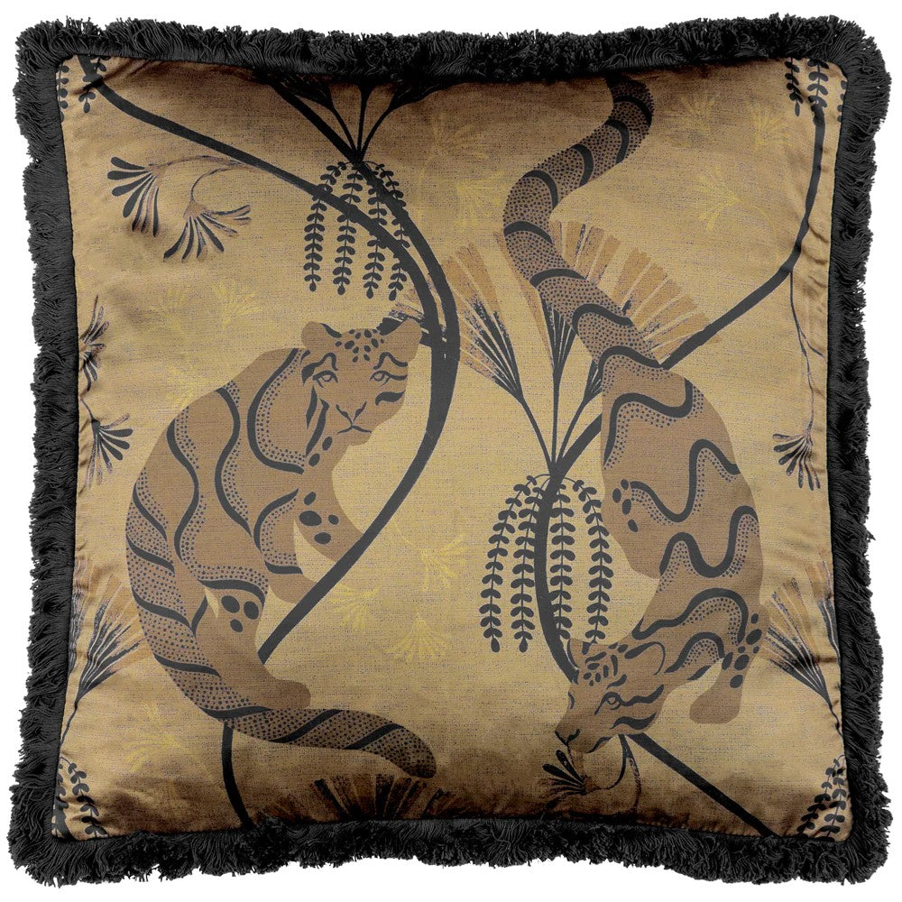 Antique Gold - Front - Paoletti Moondusk Fringed Jacquard Square Cushion Cover
