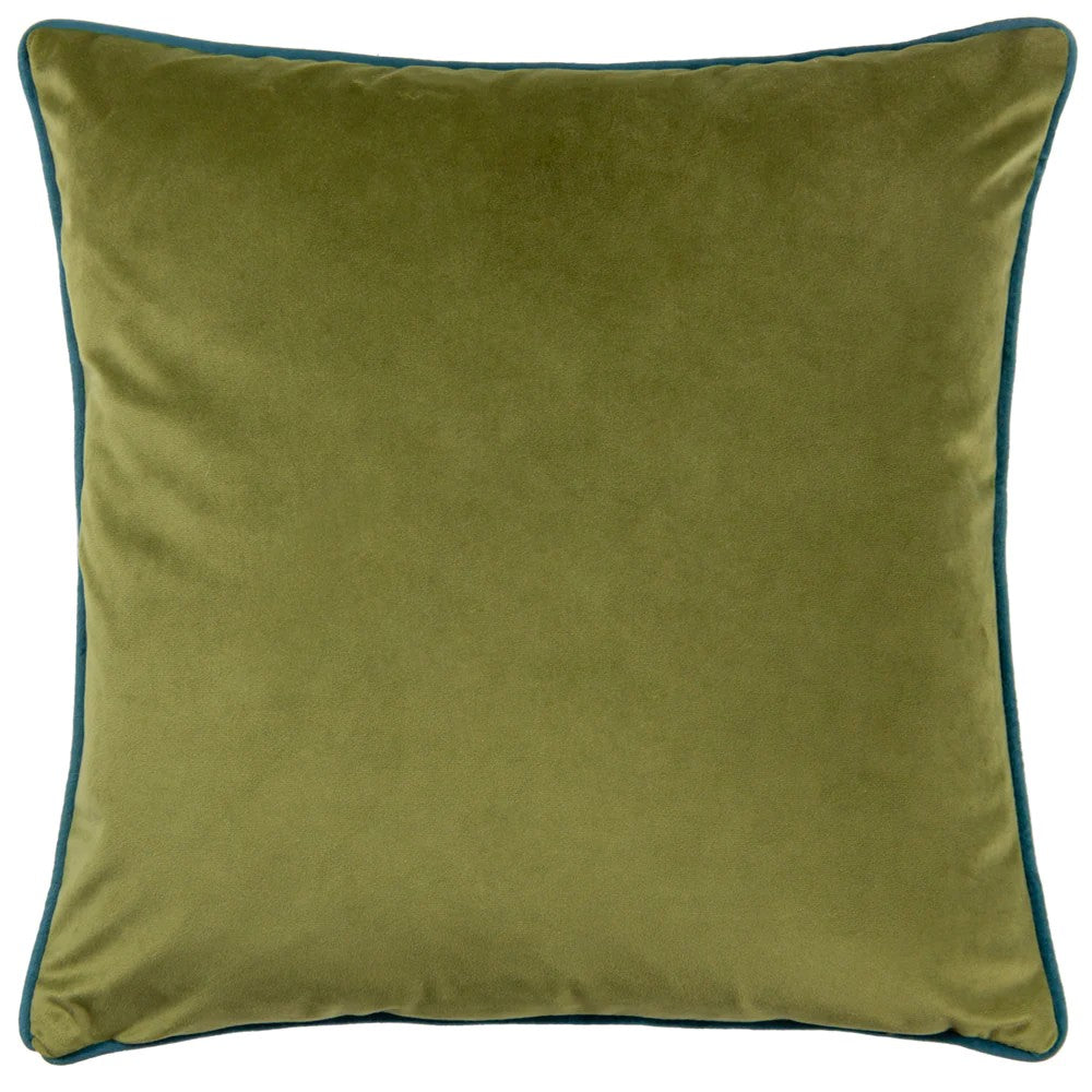 Jungle Green - Back - Wylder Aranya Contrast Piping Velvet Jungle Cushion Cover