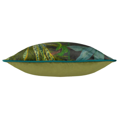 Jungle Green - Side - Wylder Aranya Contrast Piping Velvet Jungle Cushion Cover