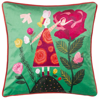 Green - Front - Kate Merritt Flower Girl Illustration Cushion Cover