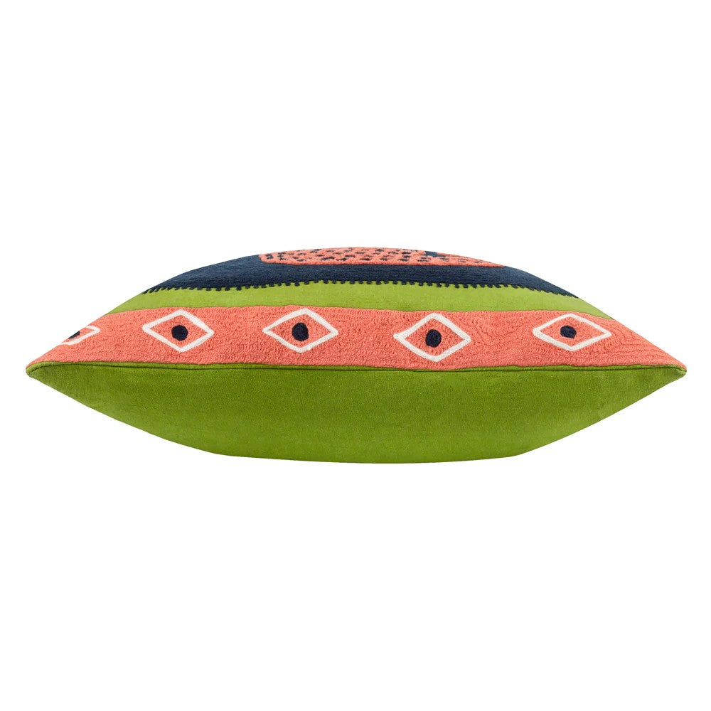 Coral-Green-Black - Side - Furn Embroidered Cheetah Cushion Cover