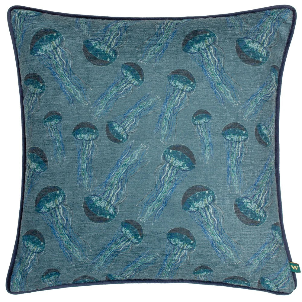 Petrol - Front - Wylder Abyss Chenille Jelly Fish Cushion Cover