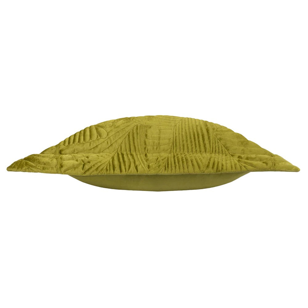 Moss - Side - Paoletti Palmeria Velvet Quilted Cushion Cover