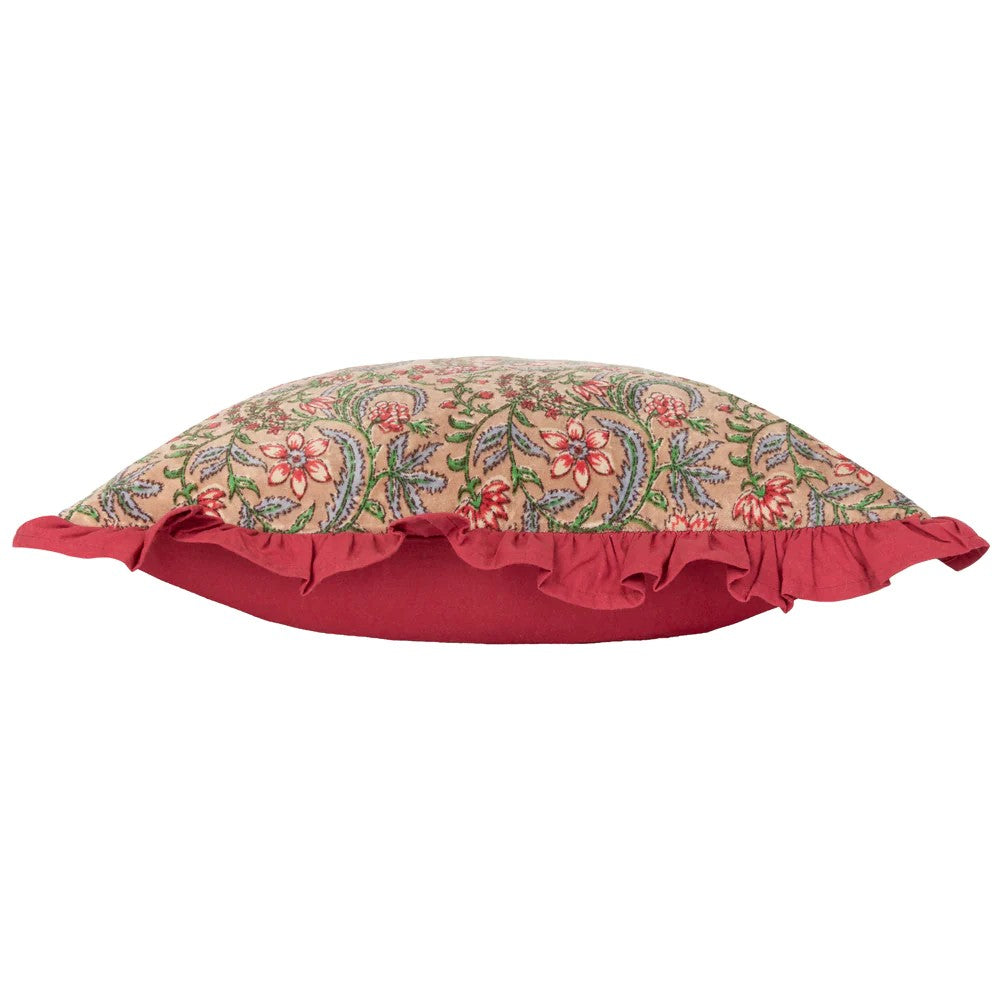 Blushing Rose - Side - Paoletti Haven Cotton Velvet Floral Cushion Cover