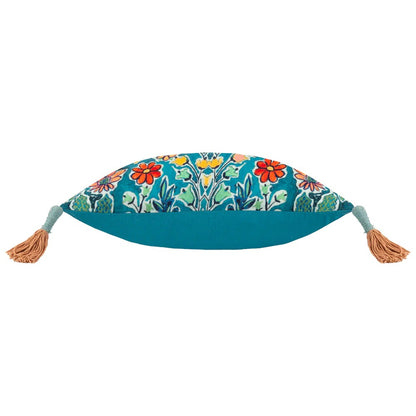 Blue - Side - Wylder Adeline Tassel Floral Cushion Cover