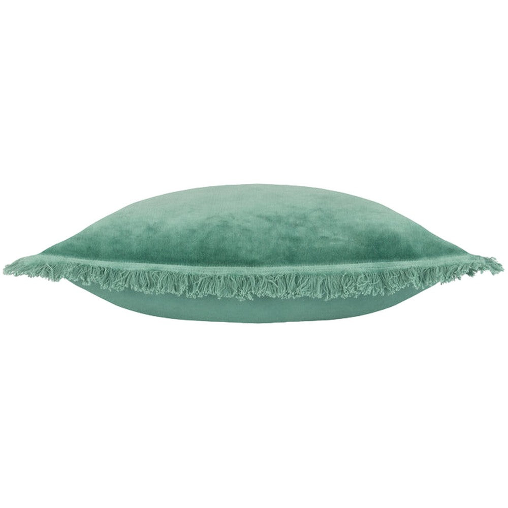 Teal - Side - Furn Gracie Fringed Velvet Cushion Cover