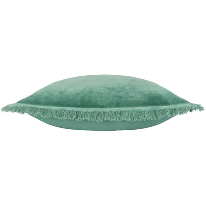 Teal - Side - Furn Gracie Fringed Velvet Cushion Cover