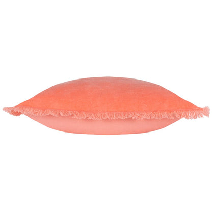 Coral - Side - Furn Gracie Fringed Velvet Cushion Cover