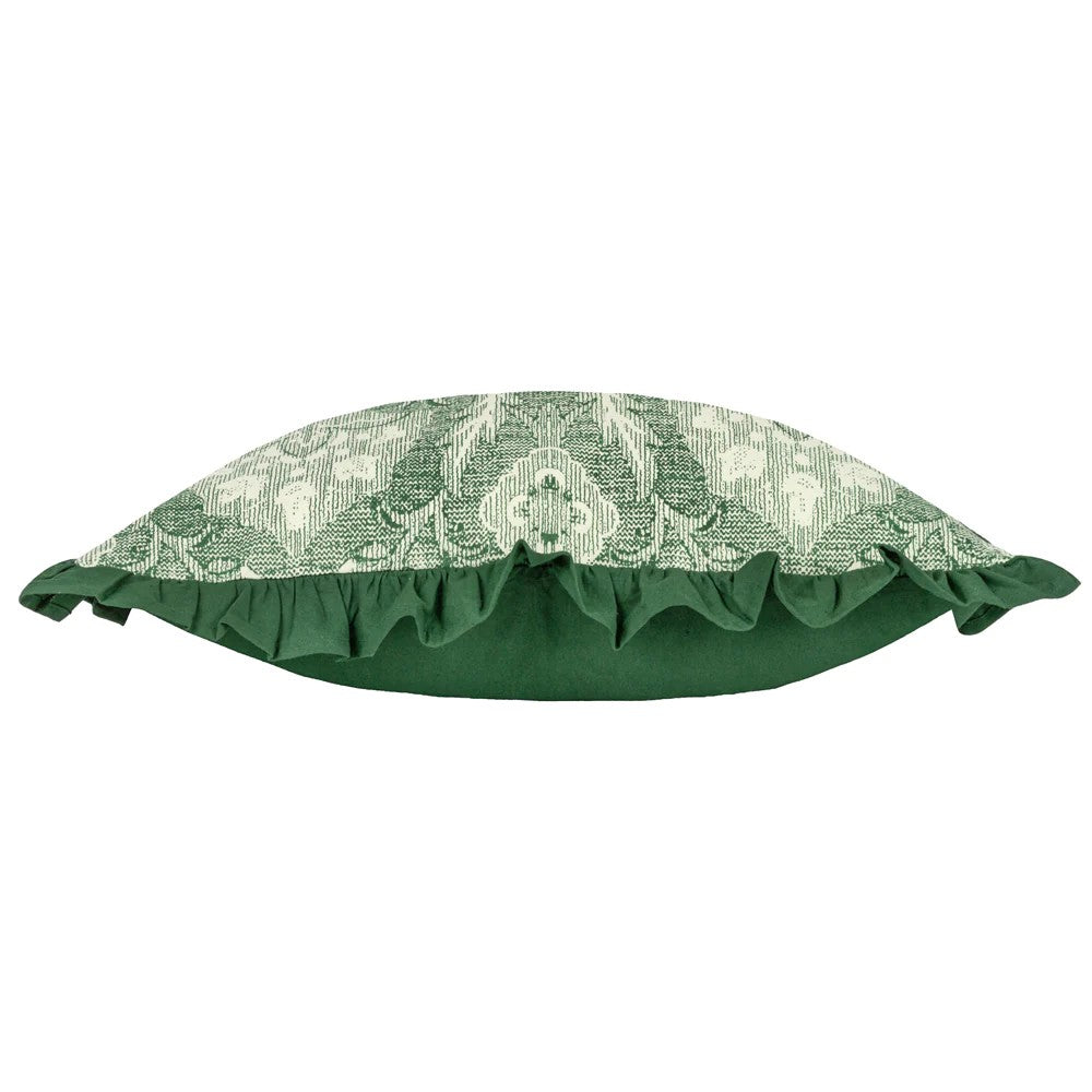 Bottle Green - Side - Paoletti Kirkton Pleated Floral Cushion Cover