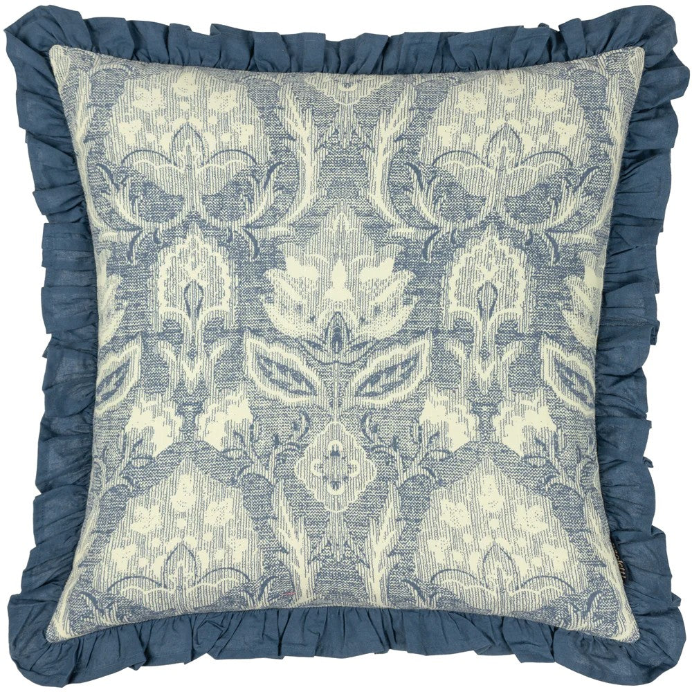 French Blue - Front - Paoletti Kirkton Pleated Floral Cushion Cover
