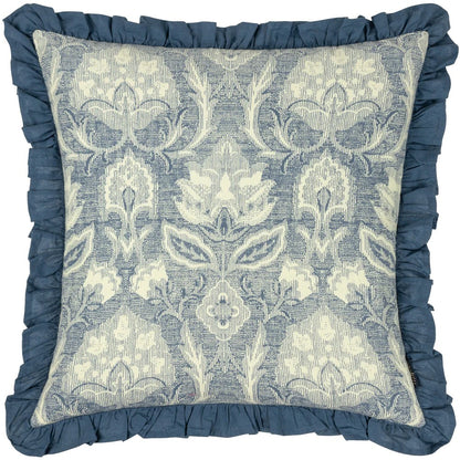 French Blue - Front - Paoletti Kirkton Pleated Floral Cushion Cover