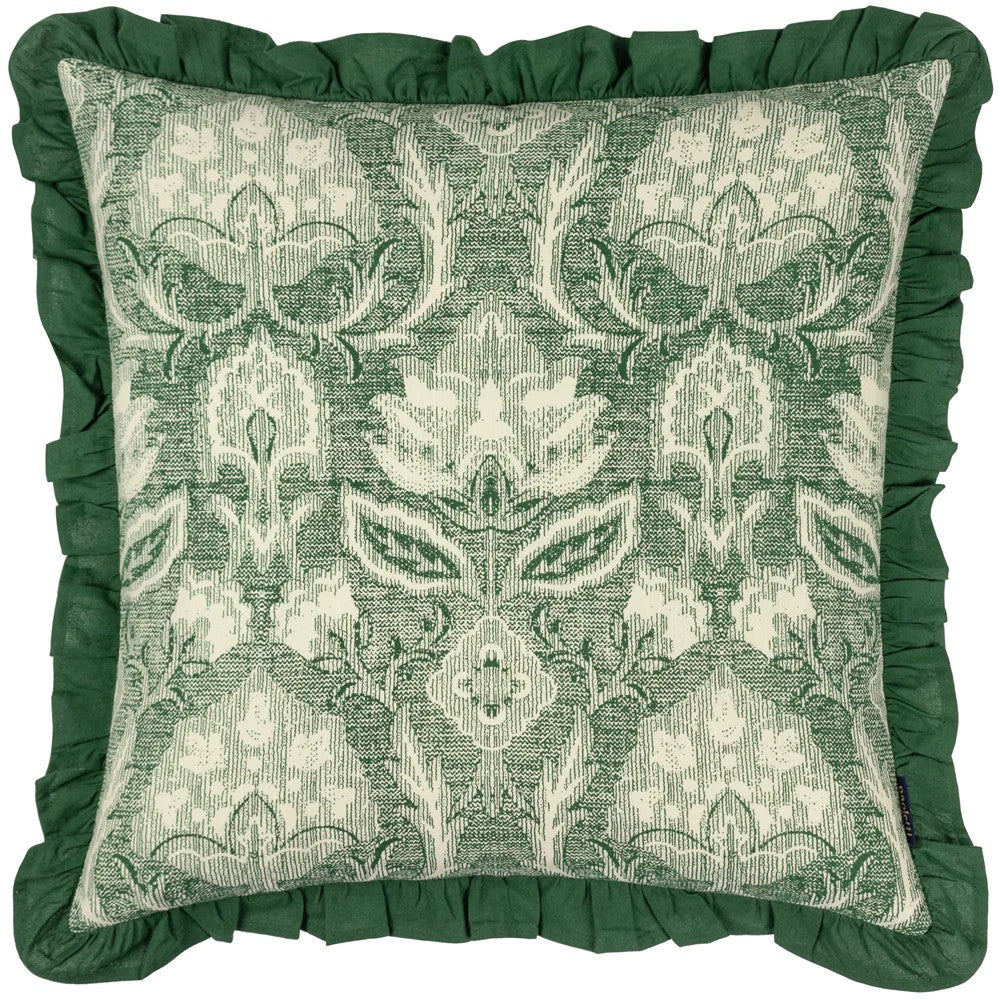 Bottle Green - Front - Paoletti Kirkton Pleated Floral Cushion Cover