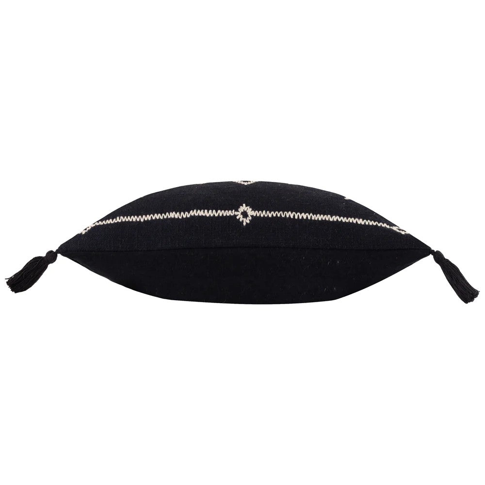 Black - Side - Yard Folis Embroidered Cushion Cover