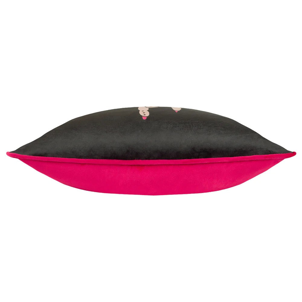 Black-Pink - Side - Furn Inked You Rock Piping Detail Velvet Cushion Cover