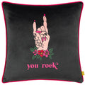 Black-Pink - Front - Furn Inked You Rock Piping Detail Velvet Cushion Cover