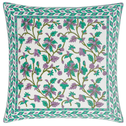 Oasis Green-Lilac - Front - Paoletti Mentera Velvet Floral Cushion Cover