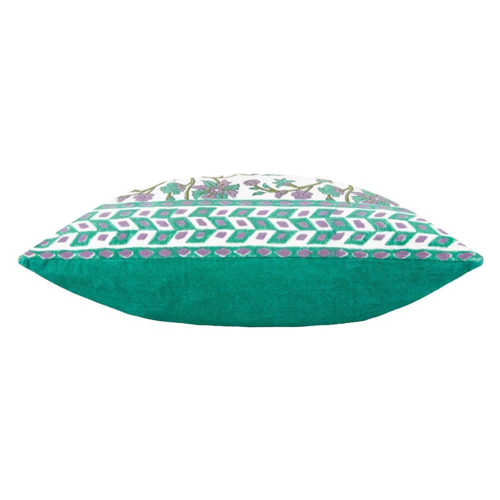Oasis Green-Lilac - Side - Paoletti Mentera Velvet Floral Cushion Cover