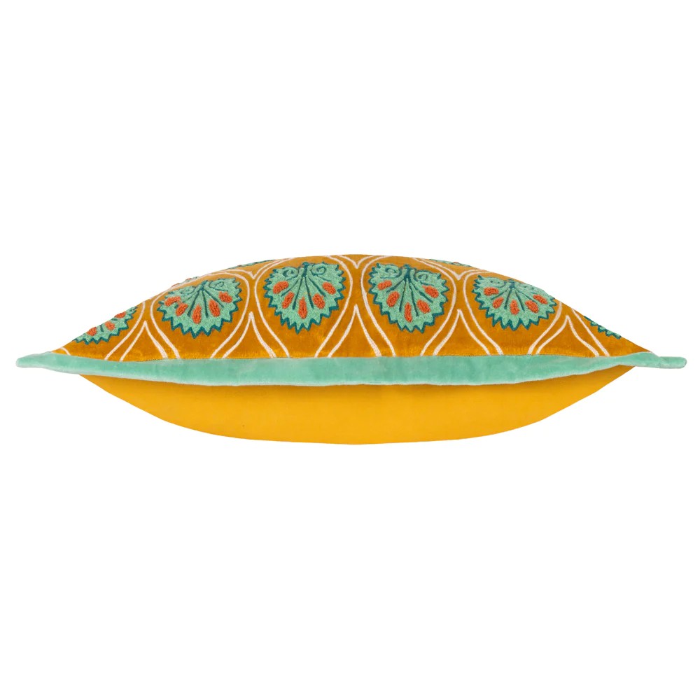 Ochre-Marine - Side - Paoletti Casa Embroidered Cushion Cover