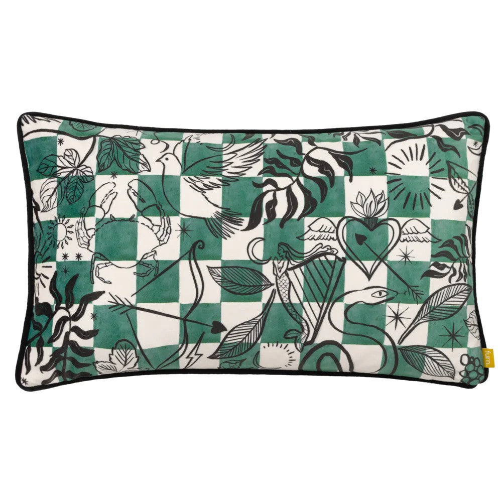Green-Natural - Front - Furn Mythos Piping Detail Velvet Cushion Cover