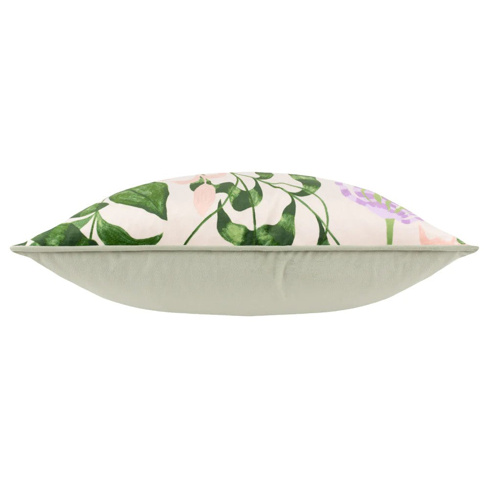 Peach-Vine Green - Side - Wylder Piped Velvet Passion Flower Cushion Cover