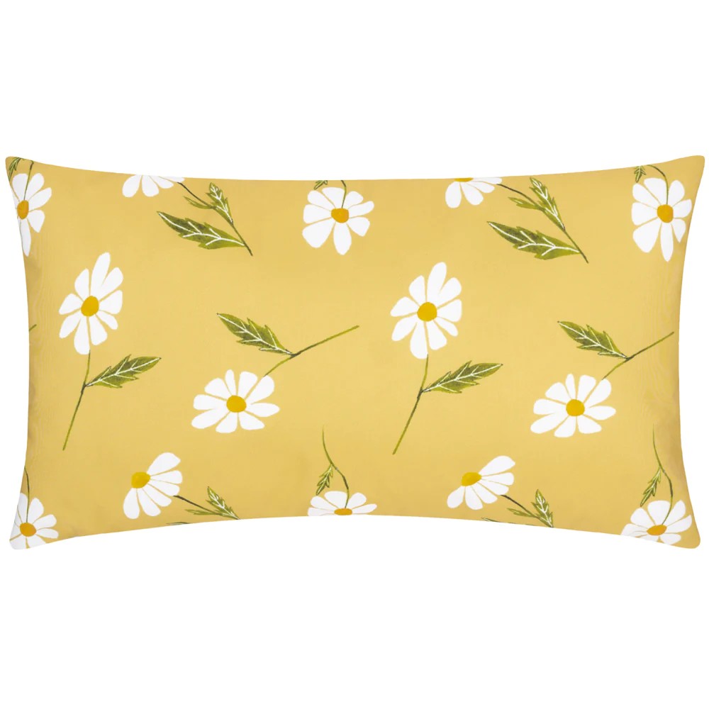 Yellow - Front - Wylder Reversible Daisies Floral Outdoor Cushion Cover