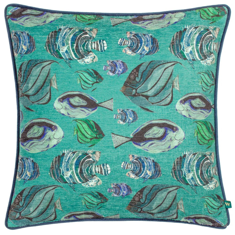 Teal - Front - Wylder Chenille Fish Cushion Cover