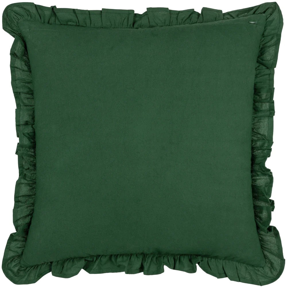 Bottle Green - Back - Paoletti Montrose Pleated Floral Cushion Cover