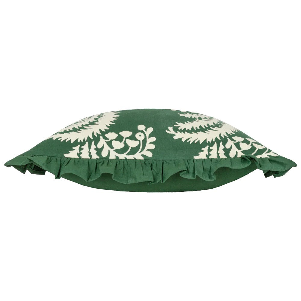 Bottle Green - Side - Paoletti Montrose Pleated Floral Cushion Cover