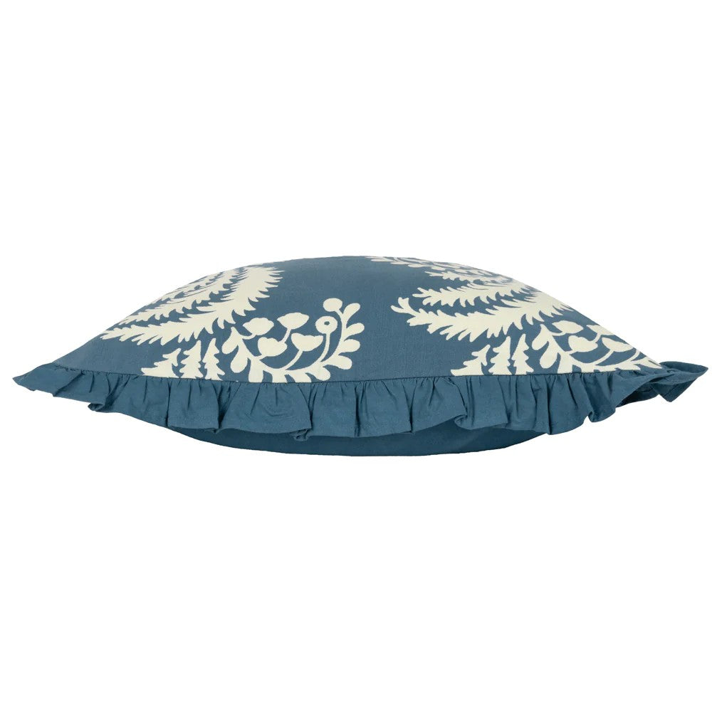 French Blue - Side - Paoletti Montrose Pleated Floral Cushion Cover