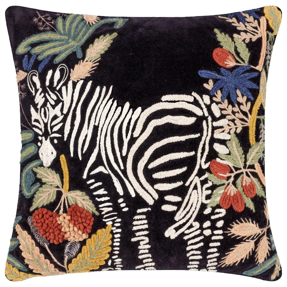 Midnight - Front - Wylder Exotic Embroidered Zebra Cushion Cover