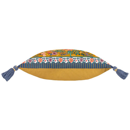 Multicoloured-Blue - Side - Wylder Rosa Tassel Floral Cushion Cover