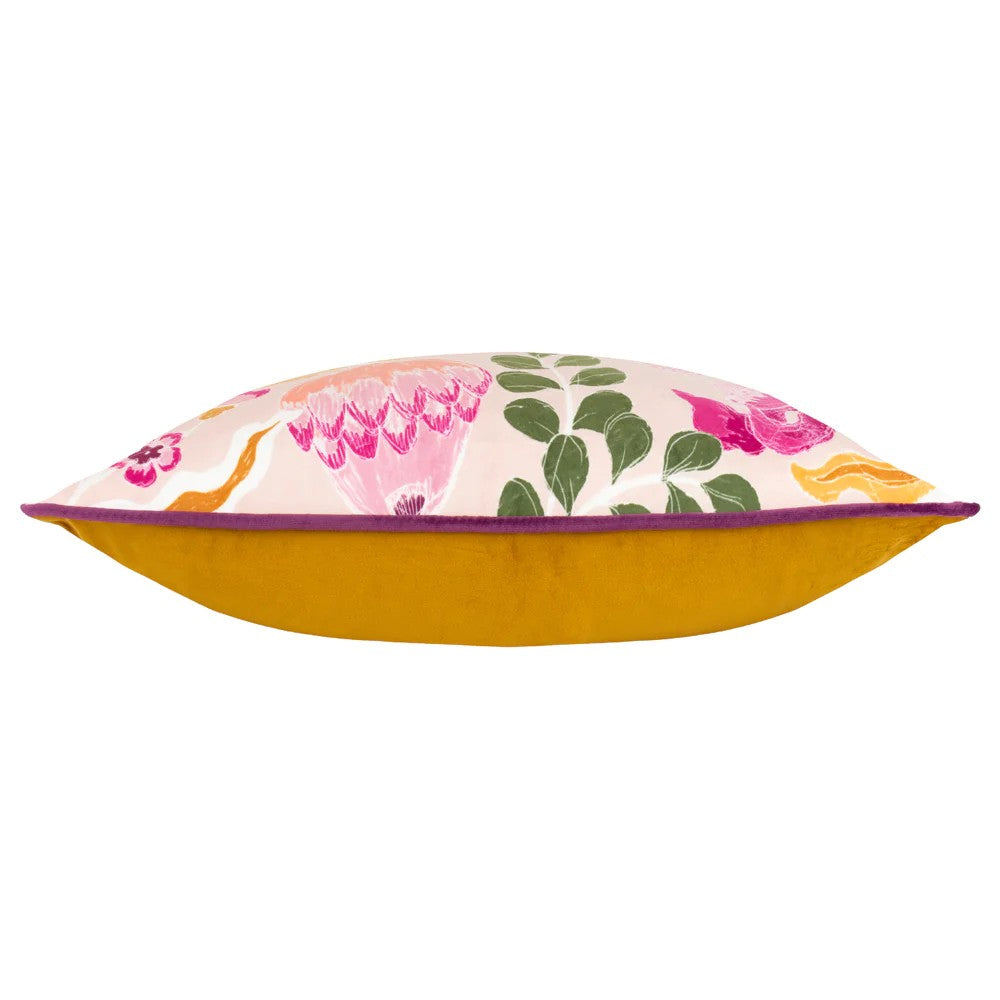 Pink - Side - Furn Protea Piping Detail Floral Cushion Cover