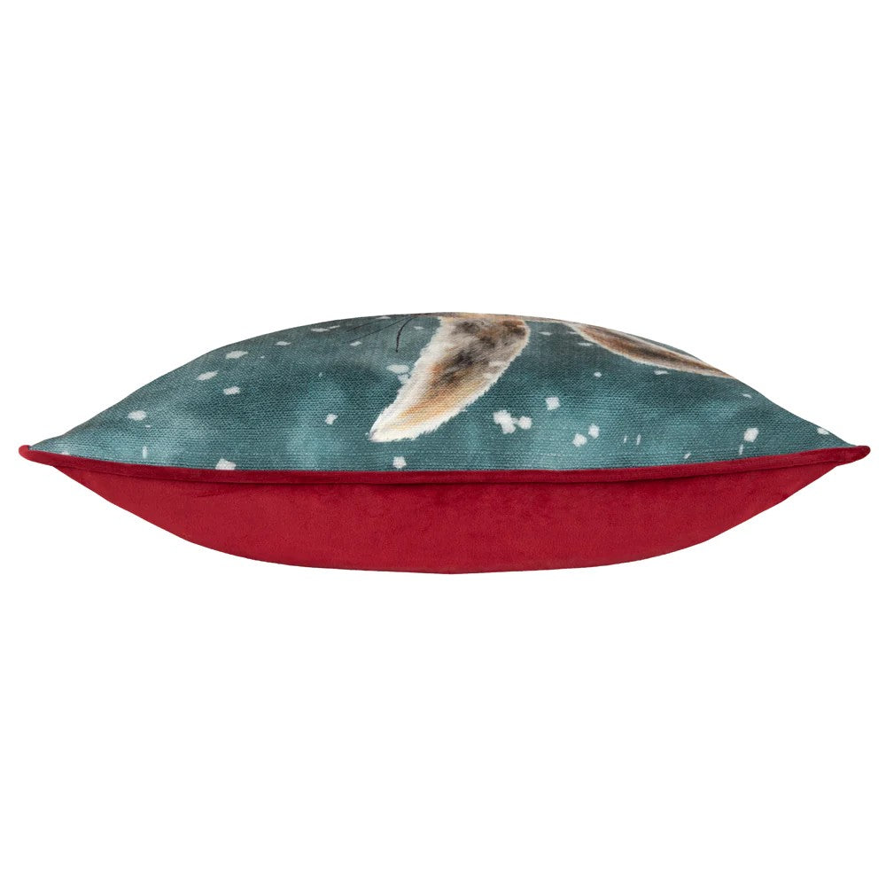 Teal - Side - Evans Lichfield Piping Detail Hare Christmas Cushion Cover