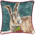 Teal - Front - Evans Lichfield Piping Detail Hare Christmas Cushion Cover
