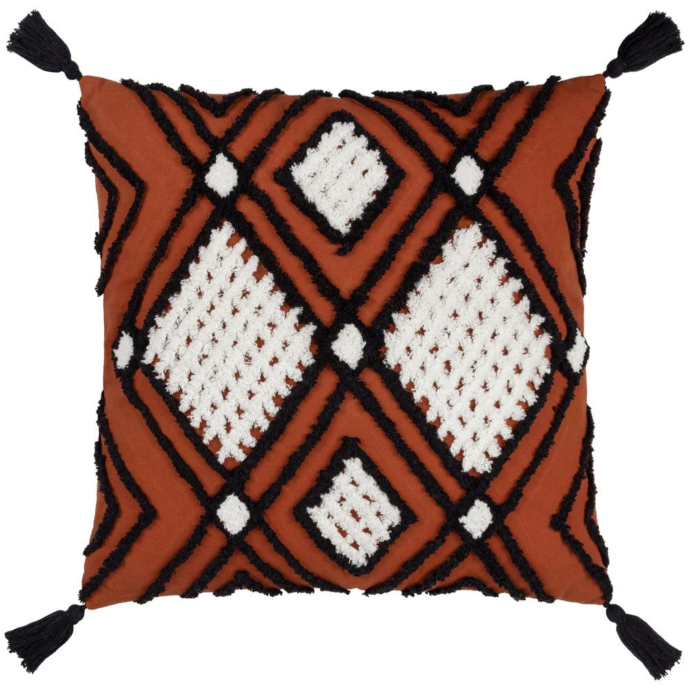 Brick-Black - Front - Furn Aquene Tassel Tufted Cushion Cover