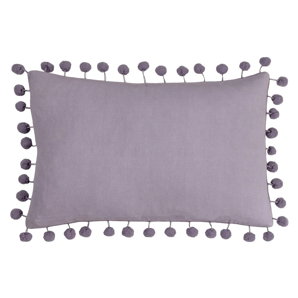 Lilac - Back - Furn Dora Pom Pom Velvet Rectangular Cushion Cover